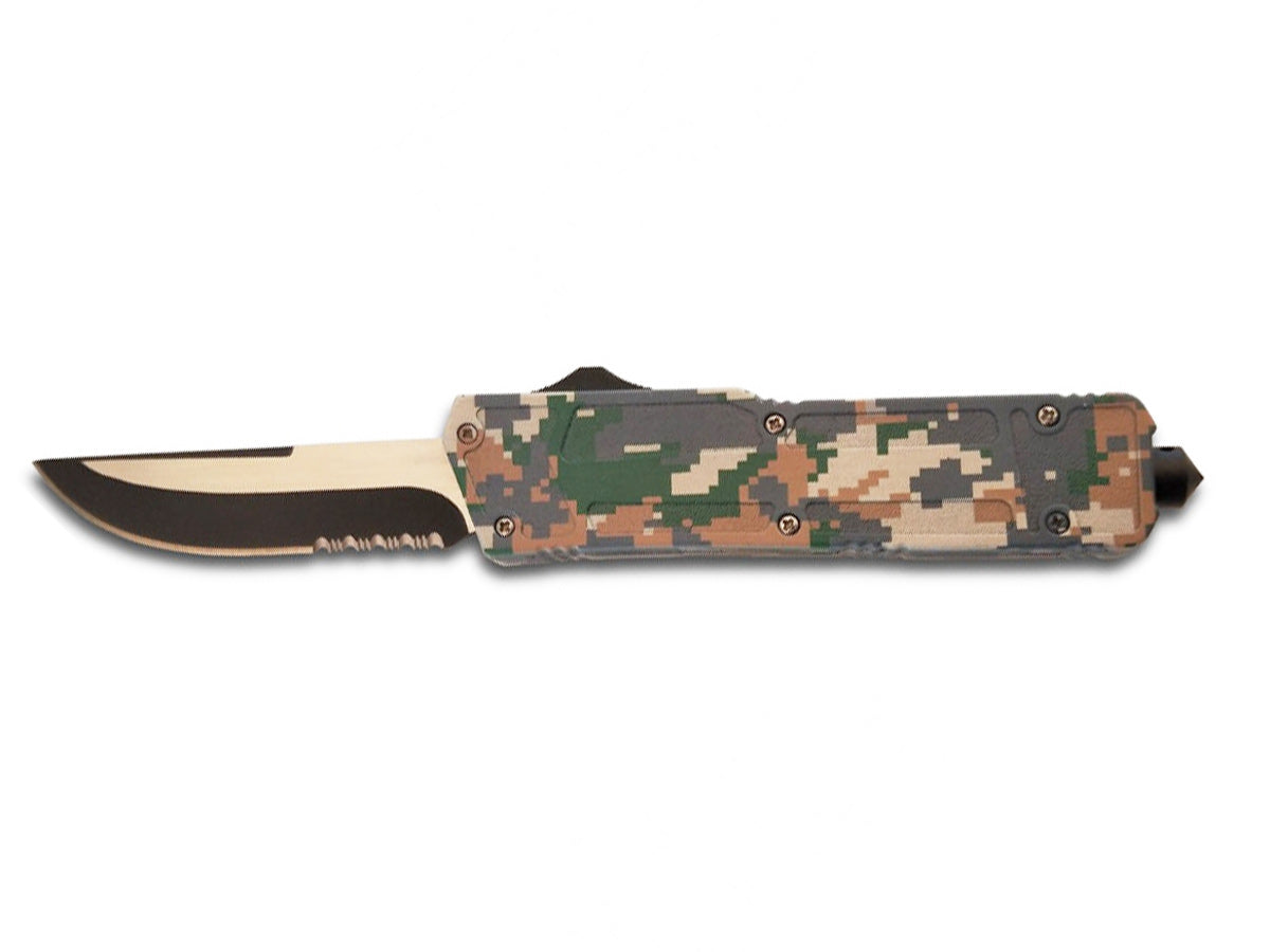 Couteau automatique brise-vitre lame 9cm Camo
