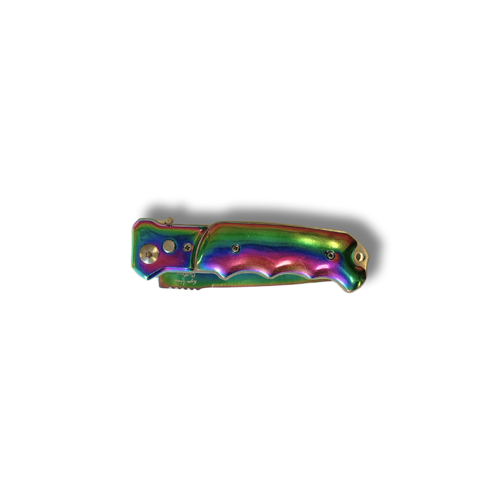 Messer aus eloxiertem Metall mit ergonomischem Griff. 9 cm lange Klinge.