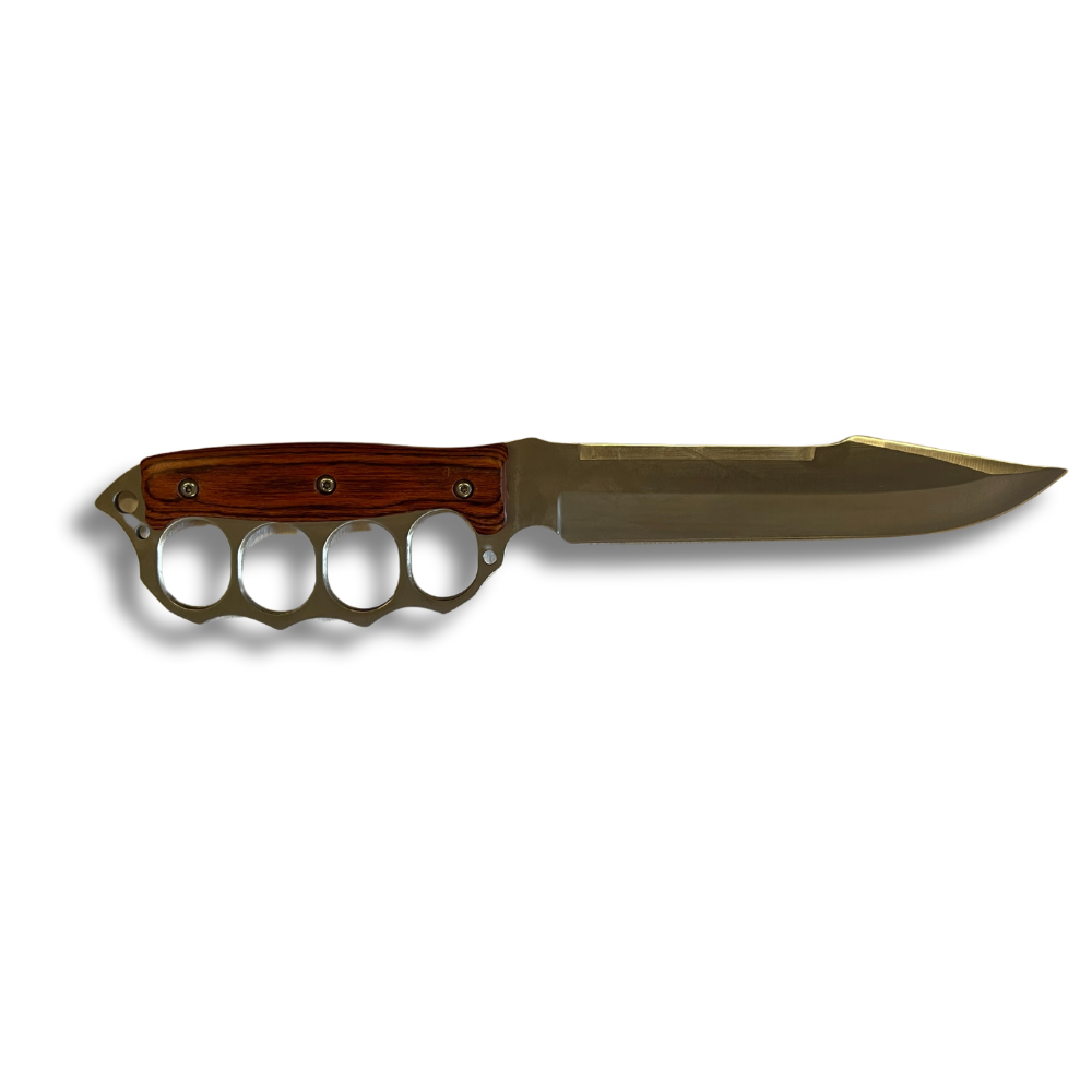 Couteau Poing Américain Metal/Bois Argent Lame 18cm