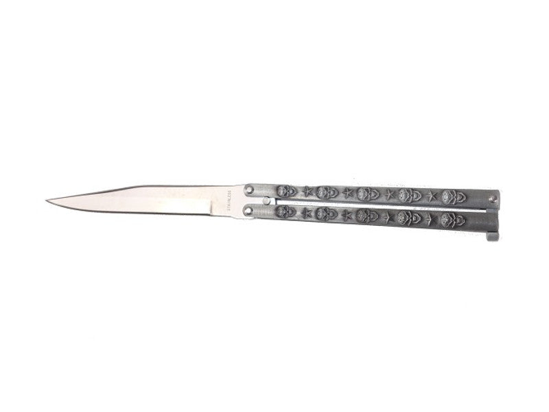 Gray openwork butterfly knife, 7 cm blade