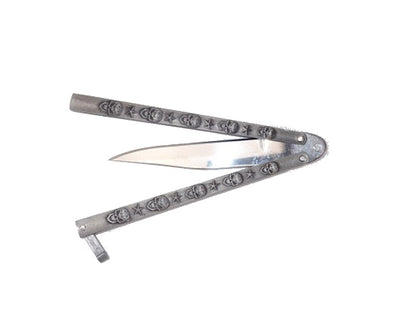 Gray openwork butterfly knife, 7 cm blade