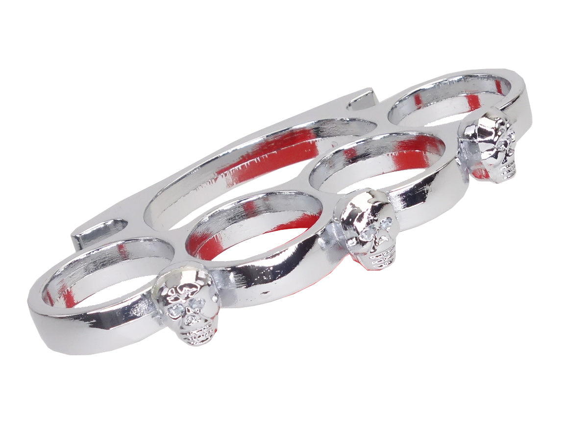 Metal Knuckle Duster with 3 Chrome Skulls