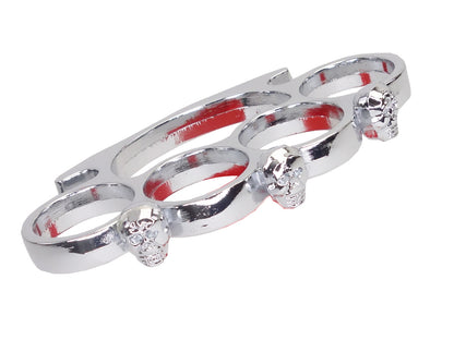 Metal Knuckle Duster with 3 Chrome Skulls