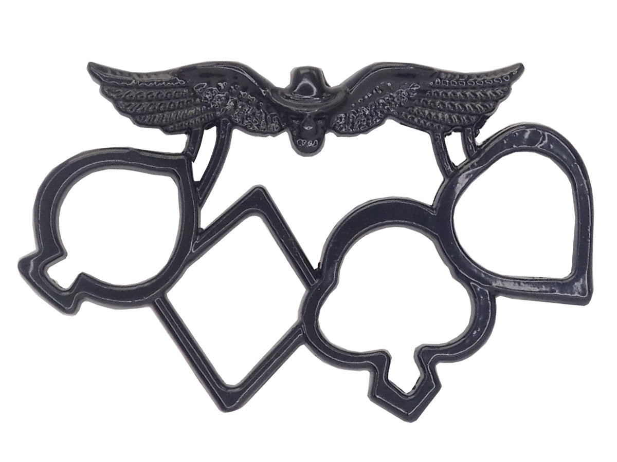 Schwarzer Schlagring Ace Totenkopf Flügel