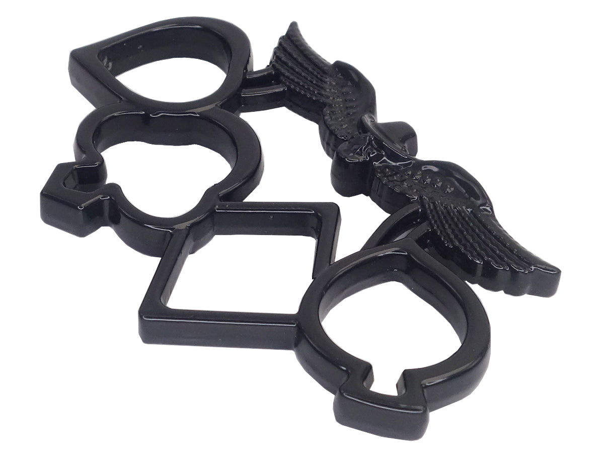 Schwarzer Schlagring Ace Totenkopf Flügel