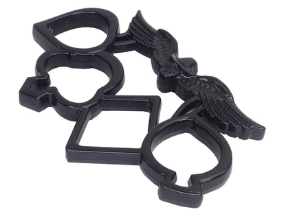 Schwarzer Schlagring Ace Totenkopf Flügel