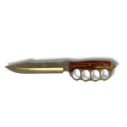 Couteau Poing Américain Metal/Bois Argent Lame 18cm